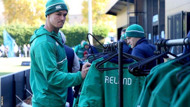 Johnny Sexton during Ireland training on Wednesday