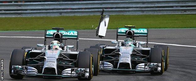 Rosberg and Hamilton collide in Belgium in 2014