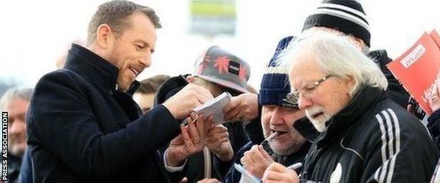 Birmingham City manager Gary Rowett signs autographs prior to his successful return to Derby with Blues in January