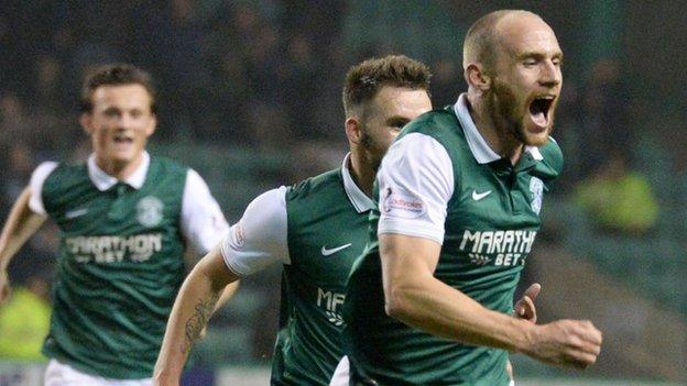 Hibs' David Gray celebrates scoring