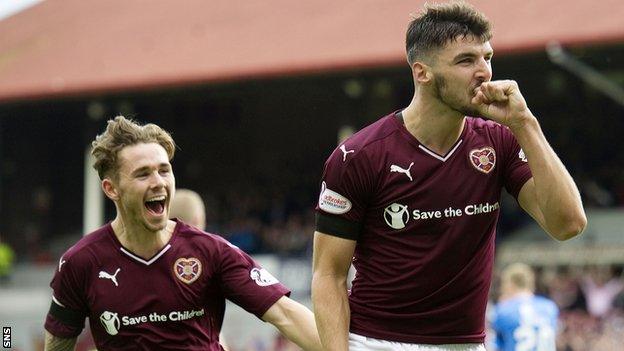 Hearts' Sam Nicholson and Callum Paterson celebrate