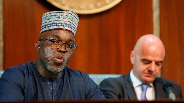 NFF president Amaju Pinnick and Fifa boss Gianni Infantino