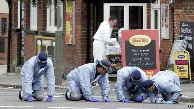 Police forensics team searching outside The Railway Tavern