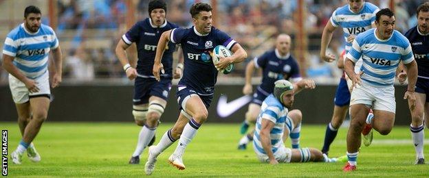 Scotland's Adam Hastings on the attack against Argentina