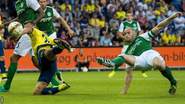 David Gray flicks home to put Hibs ahead in Brondby