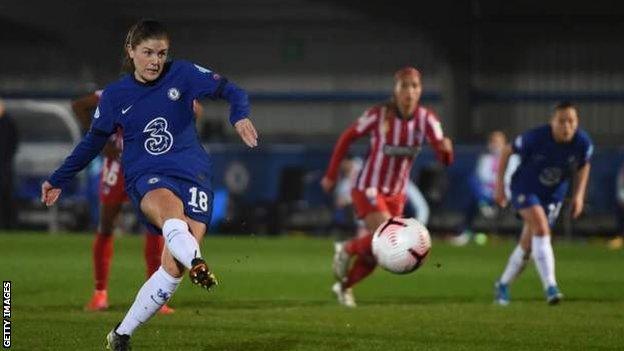 Maren Mjelde scores for Chelsea against Atletico Madrid