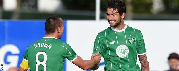 Celtic captain Scott Brown congratulates Charlie Mulgrew