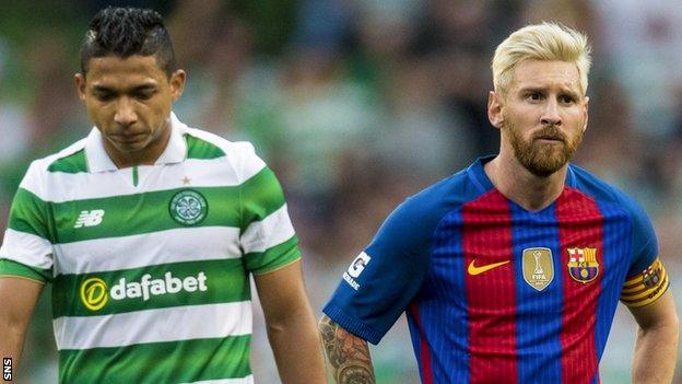 Celtic's Emilio Izaguirre and Barcelona's Lionel Messi