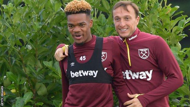 Grady Diangana with Mark Noble in 2018