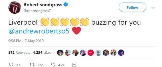 Robert Snodgrass' tweet