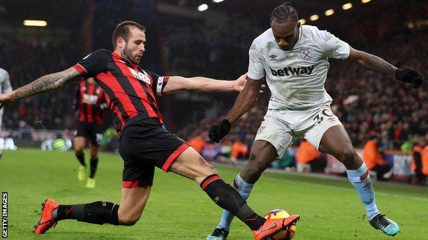 Steve Cook in action for Bournemouth against West Ham in the Premier League