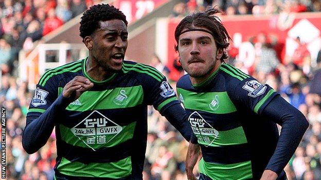 Alberto Paloschi celebrates his equaliser against Stoke City