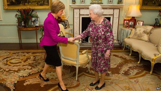 The Queen meeting Scotland's First Minister Nicola Sturgeon