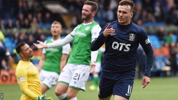 Liam Millar celebrates scoring for Kilmarnock against Hibernian