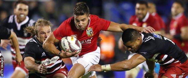 Rhys Webb carries for the British and Irish Lions against the Provincial Barbarians