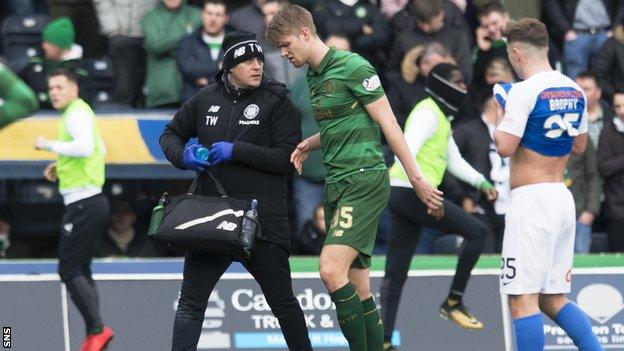 Celtic defender Kristoffer Ajer injured against Kilmarnock