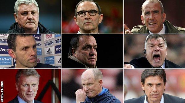 Steve Bruce, Martin O'Neill, Paolo Di Canio, Gus Poyet, Dick Advocaat, Sam Allardyce, David Moyes, Simon Grayson and Chris Coleman