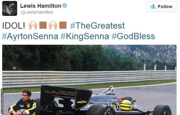 Lewis Hamilton tweet about Ayrton Senna