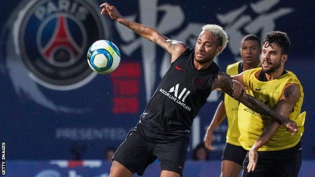 Paris St-Germain and Brazil forward Neymar in training