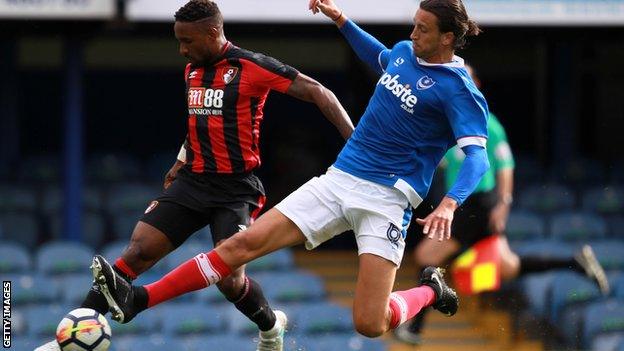 Jermain Defoe playing in the friendly for Bournemouth against Portsmouth