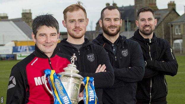 Fraserburgh manager Mark Cowie with some of his players