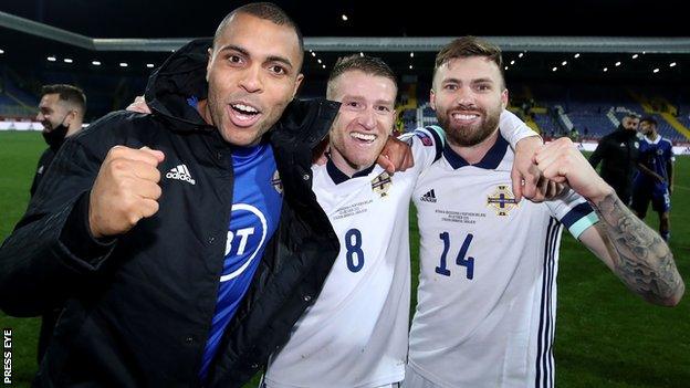 Josh Magennis, Steven Davis and Stuart Dallas