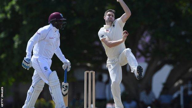 Chris Woakes in action for England against a Cricket West Indies President's XI