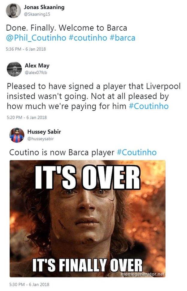 Barcelona fans react to Coutinho joining