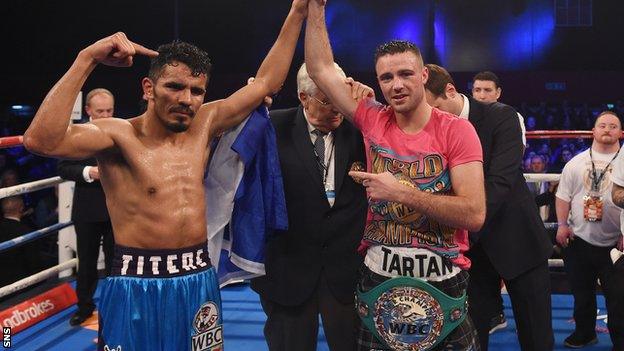 Josh Taylor celebrates his title defence against Miguel Vazquez