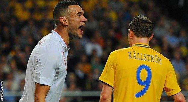 Steven Caulker celebrates scoring for England against Sweden in November 2012