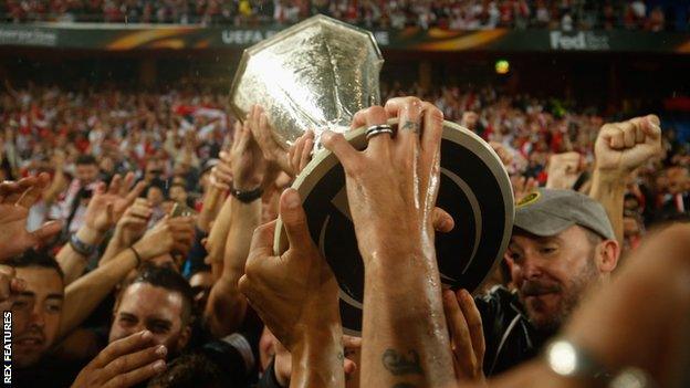 Sevilla celebrate their third straight win