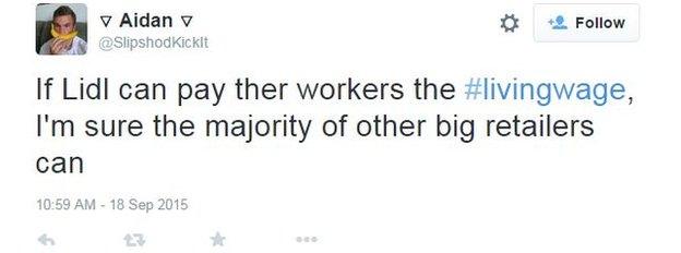 @SlipshodKickIt tweets If Lidl can pay ther workers the #livingwage, I'm sure the majority of other big retailers can