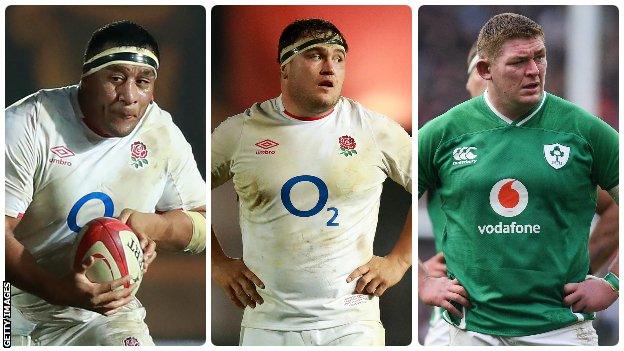 A split picture of Mako Vunipola, Jamie George and Tadhg Furlong