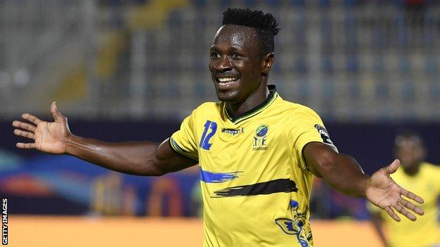 Tanzania's Simon Msuva celebrating a goal at the 2019 Africa Cup of Nations