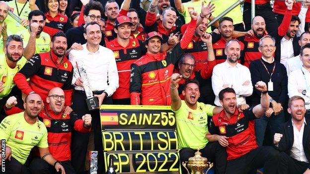 Ferrari celebrate Carlos Sainz's victory at the British Grand Prix