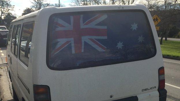 Van with Australian flag in the window