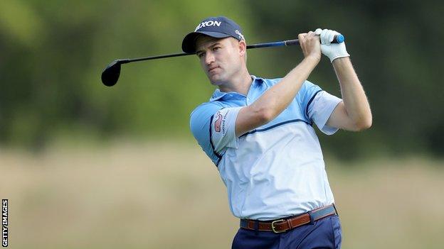 Russell Knox plays a shot at The Barclays tournament