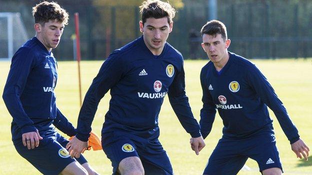 Scotland's Ryan Christie, Kenny McLean and Ryan Jack