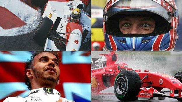 Ayrton Senna, Jenson Button, Lewis Hamilton and Michael Schumacher