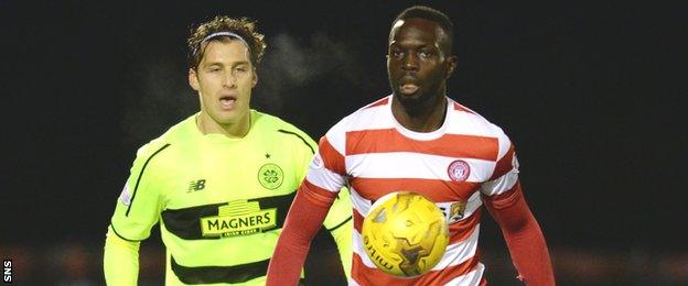 Hamilton's Oumar Diaby (right) in action against Celtic