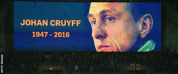 Johan Cruyff on the Wembley screen