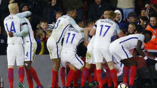 England celebrate the winning goal