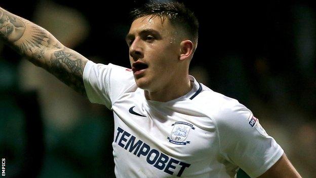 Jordan Hugill celebrates scoring the only goal of the game as Preston beat Sheffield United