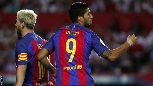 Lionel Messi (left) and Luis Suarez started for Barcelona