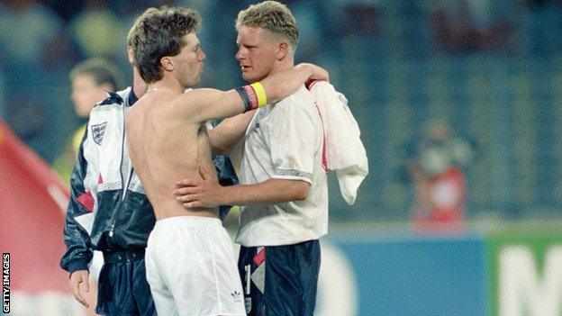 Lothar Matthaus consoling Paul Gascoigne