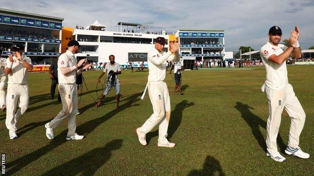 England celebrate the win over Sri Lanka in Galle