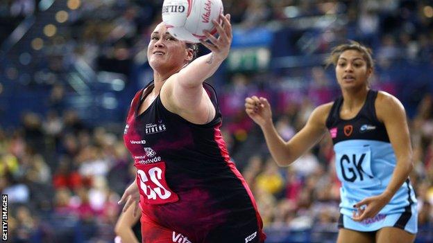 Cat Tuivaiti of Strathclyde wins the ball during the match between Strathclyde Sirens and Surrey Storm