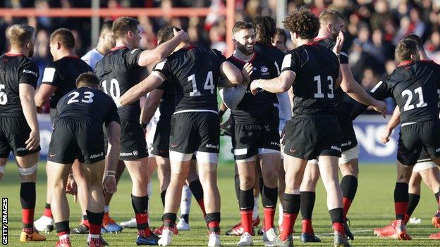 Saracens players celebrate