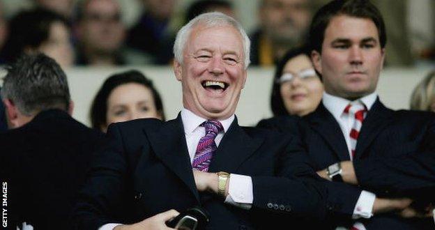 Barry Hearn pictured with his son Eddie, now a top boxing promote, at Orient in 2006