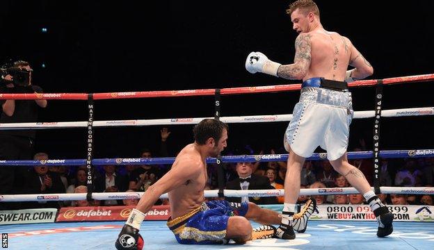 Ricky Burns puts Italy's Michele di Rocco on the canvas at the Hydro in Glasgow in May